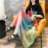 Sweet Rainbow Gauze Spliced Dresses Fairy Women's Clothing Casual Round Neck Summer New Short Sleeve All-match Korean Midi Dress - Image 2