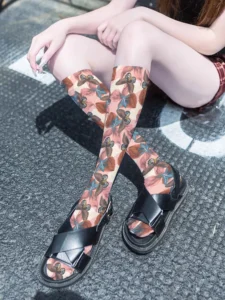 Ladies Silk Calf Socks Japanese Korean Style Velvet Flower Print Casual Stockings Comfortable Sweet Girls Happy Sexy Long Socks - Image 2