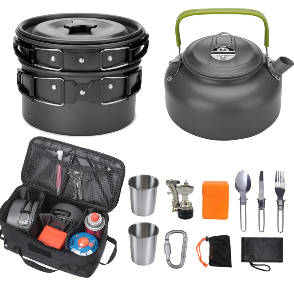 Camping Cookware Set Hiking Picnic Barbecue Pot Portable Outdoor Tableware Kettle Pot Cookset Cooking Pan Bowl Camping Equipment