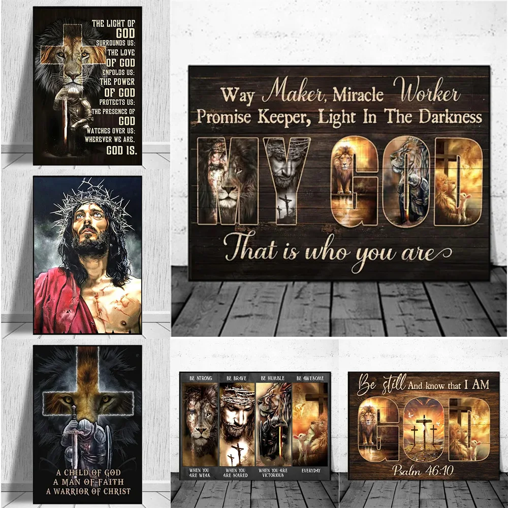 Motivational Language And God Jesus Abstract Wall Decor Picture Mixed Lion Canvas Printing For Living Room Bedroom Home Decor