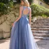 MisShow Dusty Blue Tulle Evening Dress 2024 Elegant Illusion Backless Embroidery Prom Gowns Formal Party Robe De Soiree