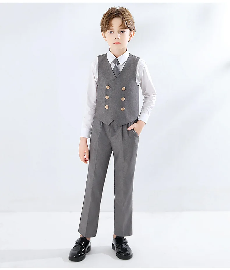 Children Luxurious Vest Shirt Pants Tie 4PCS Formal Tuxedo Dress School Boys Photograph Suit Kids Birthday Performance Costume