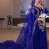 Chic V-neck Evening Dress Dubai Moroccan Party Kaftan Caftan Dress Luxury Beading Crystals Floor-length Gown Vestidos De Gala
