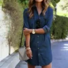 Summer Plus Size Denim Dress 2024 New Womens Fashion Retro Single Breasted Casual Loose Long Sleeve Dresses S-5XL - Image 4