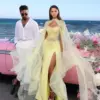 Beautiful Yellow Prom Party Dress Beads Sequin Wedding Party Dress 2024 New Evening Dress Mermaid Satin Formal Occasion Dresses