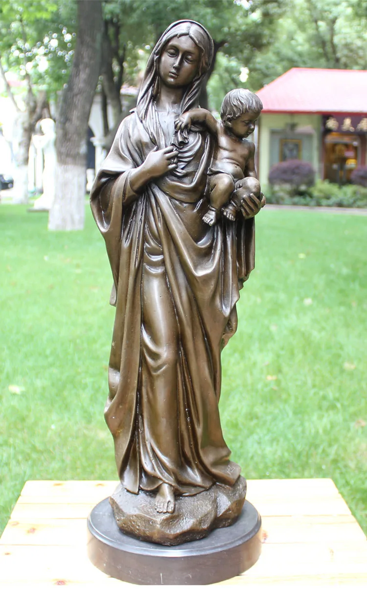 GOOD Christianity Catholicism Madonna with child Jesus Christ Home Decor Religious Decoration bronze art statue 58CM