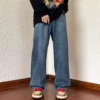 2024 New Men's Casual Long Jeans Korean Trendy Brand Loose Straight Leg Denim Pants Hip Hop Solid Color Trousers Streetwear - Image 2