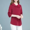 Women Clothes 2023 Summer Korean Fashion Elegant Button Up Shirt Solid Three Quarter Sleeve Tops Office Lady Slim Blouse Blusas - Image 3