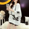 Fashion Printed Spliced Lace Up Hooded T-Shirt Female Clothing 2024 Spring Summer New Oversized Korean Tops Casual Tee Shirt - Image 3