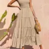 Dresses For Women 2024 Summer Sexy Elegant Sleeveless Floral Solid Color Long Dress Fashion Elastic Waist Beach Party Big Swing