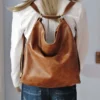 Women's Fashion New Retro Bag with Oil and Wax Leather knapsack Large Capacity Soft Leather Soft Collapse Wind Crossbody Bag - Image 3