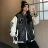 HOUZHOU Leather Baseball Jacket Women Vintage Oversized College Korean Fashion Varsity Jackets Hiphop Bomber Coats Spring 2024 - Image 3