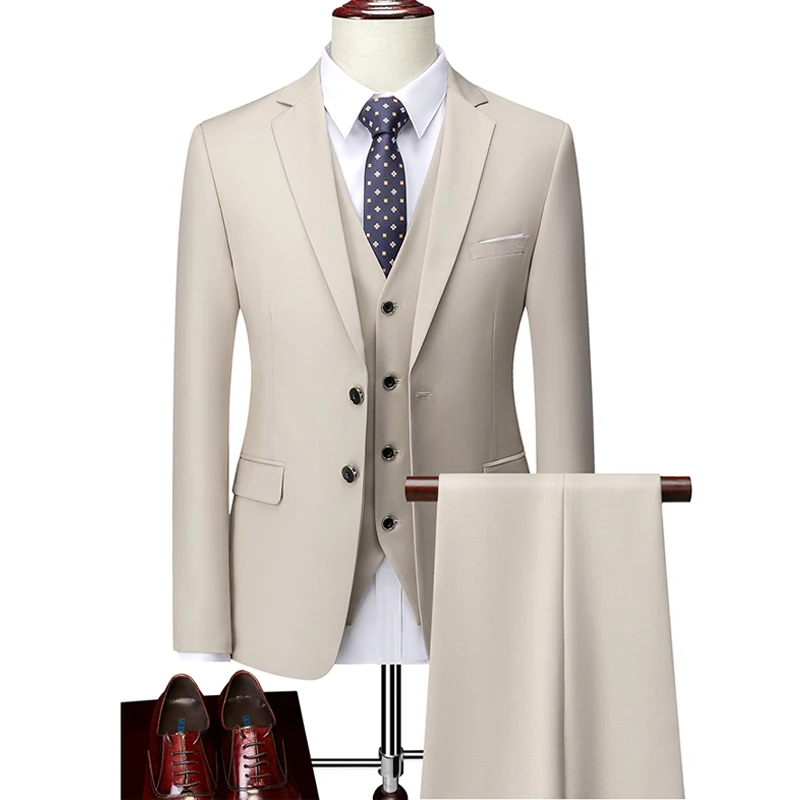 Men Boutique Suits Sets Groom Wedding Dress Suits Pure Color Formal Wear Business 3 P Sets Jackets Pants Vest Suits Size S-5XL