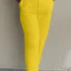 Women Shiny Yellow Capris Pants High Waist Trousers Office Work Lady Ankle Length Summer Bottoms Capris 2023 Spring Summer