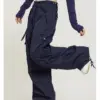 Retro Dark Blue Overalls Wide Leg Cargo Women Pants Women Trousers Low Waist Loose Casual Sweatpants Streetwear New Trousers