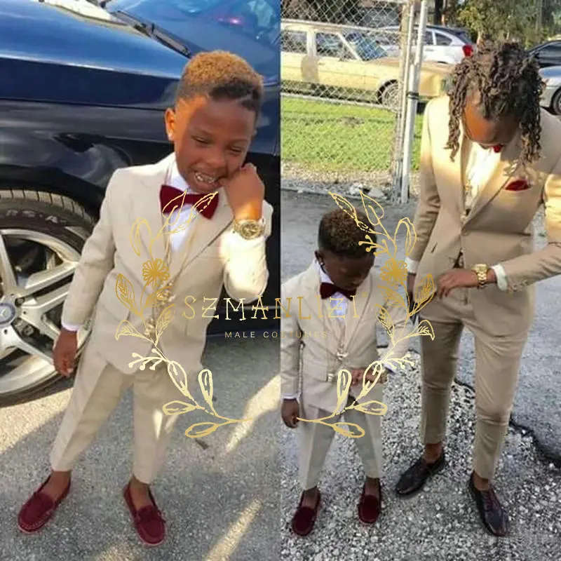 Casual Beige Boy's Formal Wear Tuxedos Notch Lapel Children Clothing For Wedding Party Kids Suit 2 Pieces Set Jacket Pants