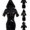 Vocole Women Sexy Wet Look Latex PVC Hooded Mini Dress Party Show Dresses