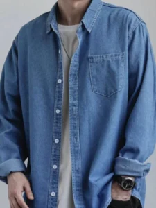 Denim Shirt Men's Spring Autumn Long Sleeve Button Blouse Korean Handsome Men Hip Hop Casual Handsome Blue Shirt Jacket - Image 6