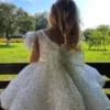 2024 New White Flower Gir Dress Glitter Beads with Feather Bow Evening Party Fluffy Skirt Ball Gown Communion Kid Toddler TUTU - Image 3