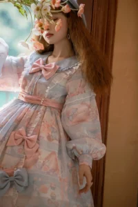 Princess OP Dress Women Vintage Kawaii Bunny Candy Print Lace Bow Pearls Party Dresses Girly Cute Fairy Dresses - Image 6