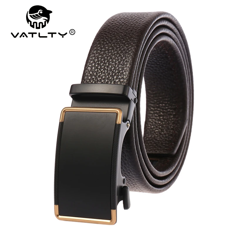 VATLTY 100cm-130cm Men's Brown Leather Belt Hard Netal Alloy Automatic Buckle Trouser Belt 3.5cm Natural Cowhide Boss Belt Male