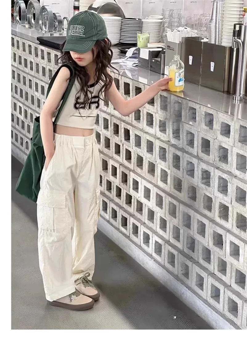 Teen Girls Cargo Pants Children Loose Trousers Kids Fashion Casual Pockets Design Sweatpants Streetwear Pants Trendy Cool 5-14Y