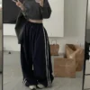 Deeptown Harajuku Parachute Brown Pants Women Vintage Oversize Cargo Trousers Korean Fashion Striped Patchwork Sweatpants Street - Image 3