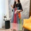 Sweet Rainbow Gauze Spliced Dresses Fairy Women's Clothing Casual Round Neck Summer New Short Sleeve All-match Korean Midi Dress - Image 4