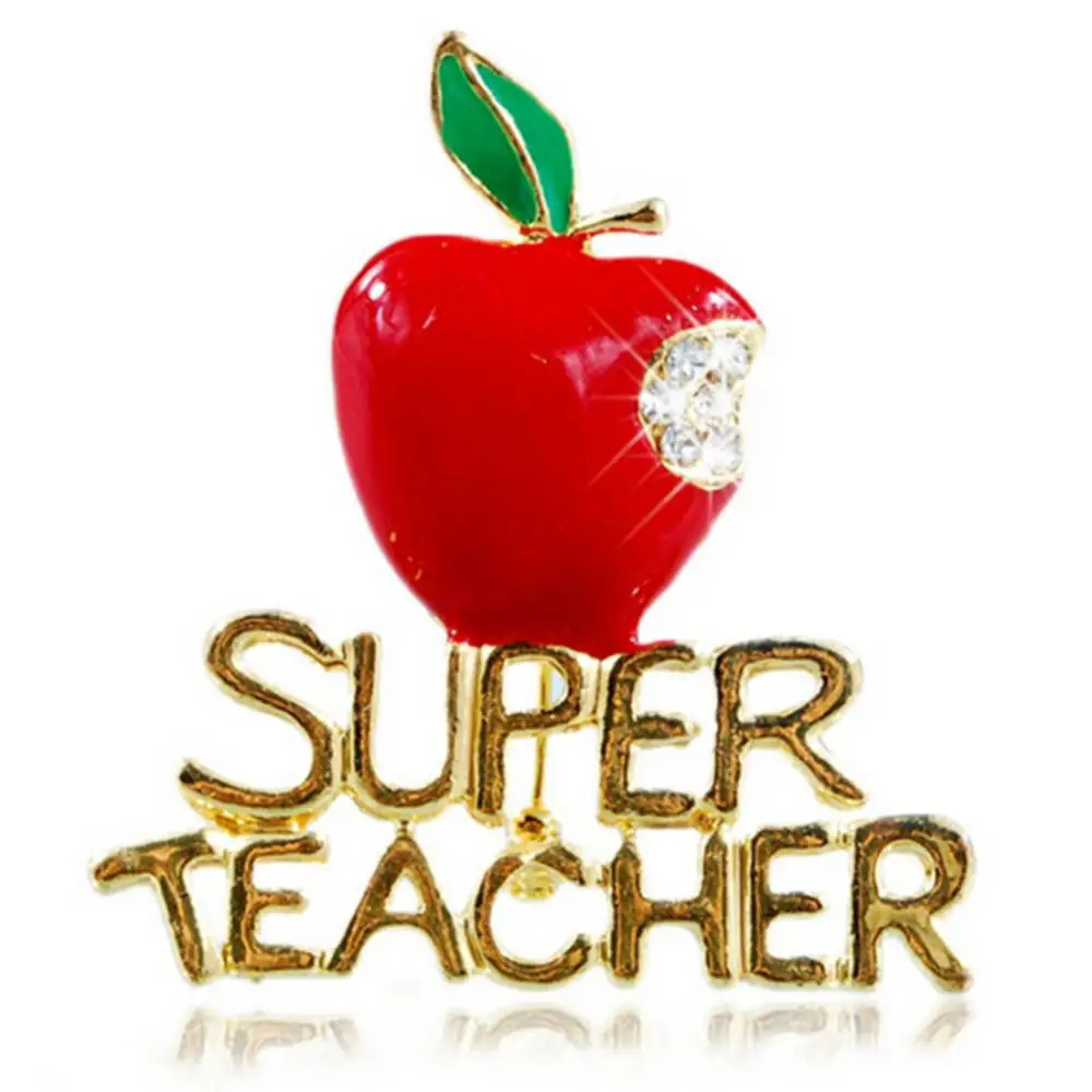2024 Elegant Red Super Teacher Rhineston Inlaid Brooch Pin Badge Christmas Teacher Day Gift