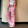 Pink camouflage cartoon pattern straight Y2K jeans womens street hip hop design niche hot girl street wide leg baggy pants 2000s - Image 2