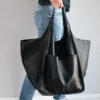 Retro 2024 New in Simple Big Bag Soft Leather Large Capacity Shoulder Handheld Tote Women's Shopping short distance travel bag - Image 2