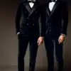 Latest Coat Navy Blue Pant Design Double Breasted Velvet Men Suit Formal Slim Fit Wedding Tuxedo Custom Groom Blazer Masculino