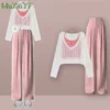 Women's Summer Fashion Hollow Out Shirt Suspender Wide Leg Pants Three Piece 2023 New in Matching Set Korean Elegant Tracksuit - Image 4