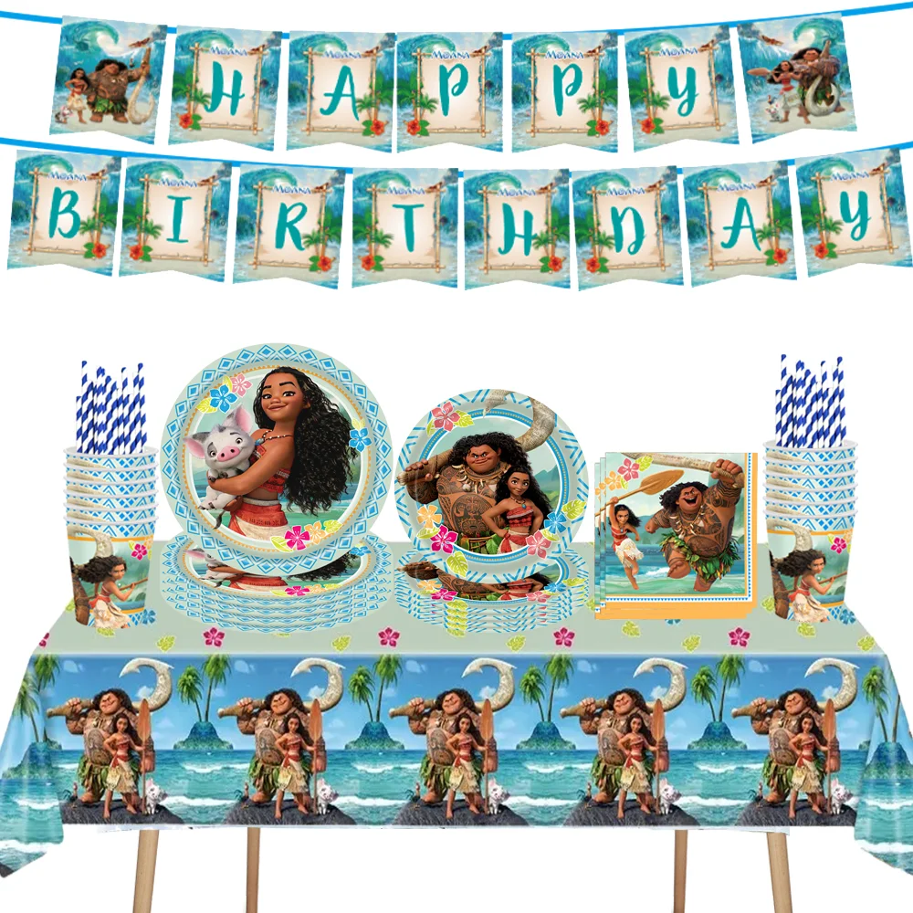 Disney Moana Kids Birthday Party Supplies Tableware Set Paper Cup Plate Napkins Baby Shower Foil Balloons Party Decorations