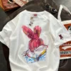 2023 Spring New Korean Cartoon Rabbit Painting Leisure Half Sleeve Round Neck Pullover Cotton Short Sleeve T-shirt Female - Image 4