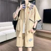 Fashion 2024 Summer Loose Men's Sets Casual Short Sleeve Cotton Shirts&Shorts Streetwear Japanese Tee-Shirt Two-Piece Tracksuits - Image 3