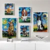 Oil Painting Basset Hound Collie Dog Cat Starry Night Van Gogh Wall Art Canvas Poster Funny Animal Prints Home&Living Room Decor - Image 3