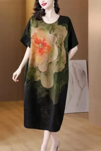 Women Floral Silk Luxury Elegant Party Dress Summer Short Sleeve V-Neck Loose Waist Dress 2024 Korean Vintage Casual Prom Dress - Image 6