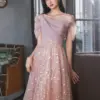 Pink Bridesmaid Dresses Shiny Sequin Elegant Off Shoulder Long A-Line Luxury Lace Engagement Evening Wedding Party Toast Gowns