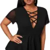 2022 Summer New Women's Solid Color Plus Size Short Sleeve Shirt Sexy Temperament Joker Slim Fashion Cross V-Neck T-Shirt
