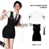 2023 Summer Vintage Knitted Suits Korean Style Sexy Bodycon Y2k Mini Dress White Blouse Fashion Suits Even Party Clothing Chic - Image 2