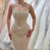 Champagne Pearls Beaded Spaghetti Straps Long Evening Dresses Elegant Corset Mermaid Sequins Party Gowns for Weddings Events