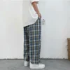 Summer Men Pants Casual Straight Elastic Waist Plaid Trousers Fashion Streetwear Korean Style Male/Female Harajuku Hip-hop Pants - Image 2