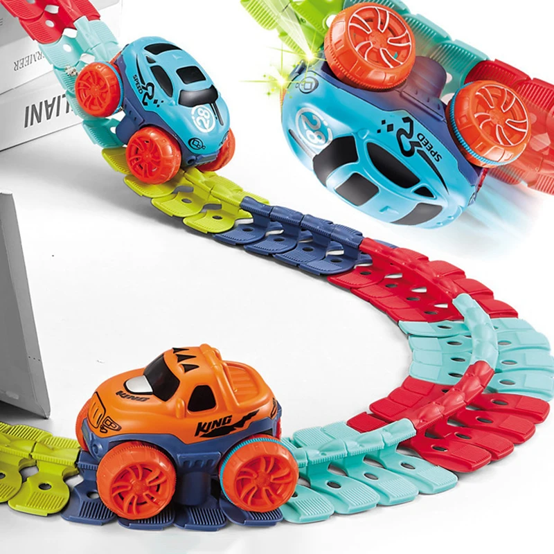 Children Changeable Track with LED Race Car Racing Track Set Flexible Railway Assembled Roller Gift for Boy Toy 3-14 Years Old