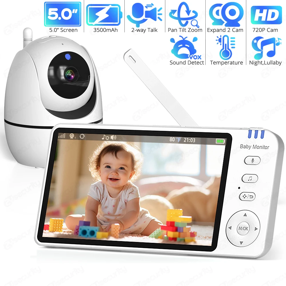 5 Inch Electronic Baby Monitor Pan Tilt Zoom Babyphone Camera 2-Way Audio Night Vision Nanny Monitor Bebe Video Surveillance
