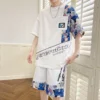 Fashion 2024 Summer Tracksuit Short Sleeve T-Shirt Shorts 2 Piece Men's Sets Youth Sports Outwear Loose Top Tee&Knee-Length Pant - Image 3