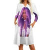 Violet Light Flare Dress Square Neck Dress Elegant Female Fashion Printed Dress Girl Drawing Red Hair Princess Girly Kid Kid - Image 3