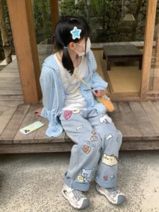 HOUZHOU Y2k Harajuku Kawaii Striped Hoodie Women Korean Fashion Cat Embroidery Zip Up Oversized Sweatshirt Preppy Autumn 2023 - Image 6