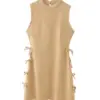 TRAF Bowknot Side Women Tank Dress Casual 2024 Summer Sleeveless Backless Mock Neck Slim Robe Short Female Mini Dress Y2K