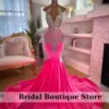 Glitter Diamonds Fuchsia Prom Dress For Black Girls Velvet 2024 Beaded Crystal Rhinestones Evening Gown Birthday Party Dresses